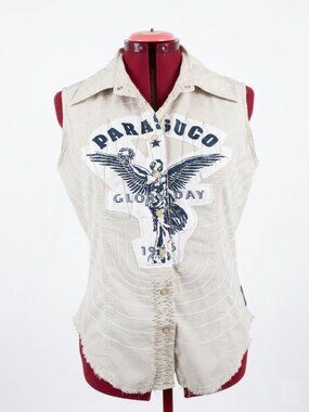 Parasuco Off-White Sleeveless Button-Up Shirt with Navy Graphic Eagle